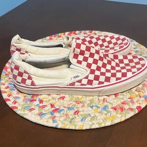 Vans Red and White Checkered Slip-On Sneakers